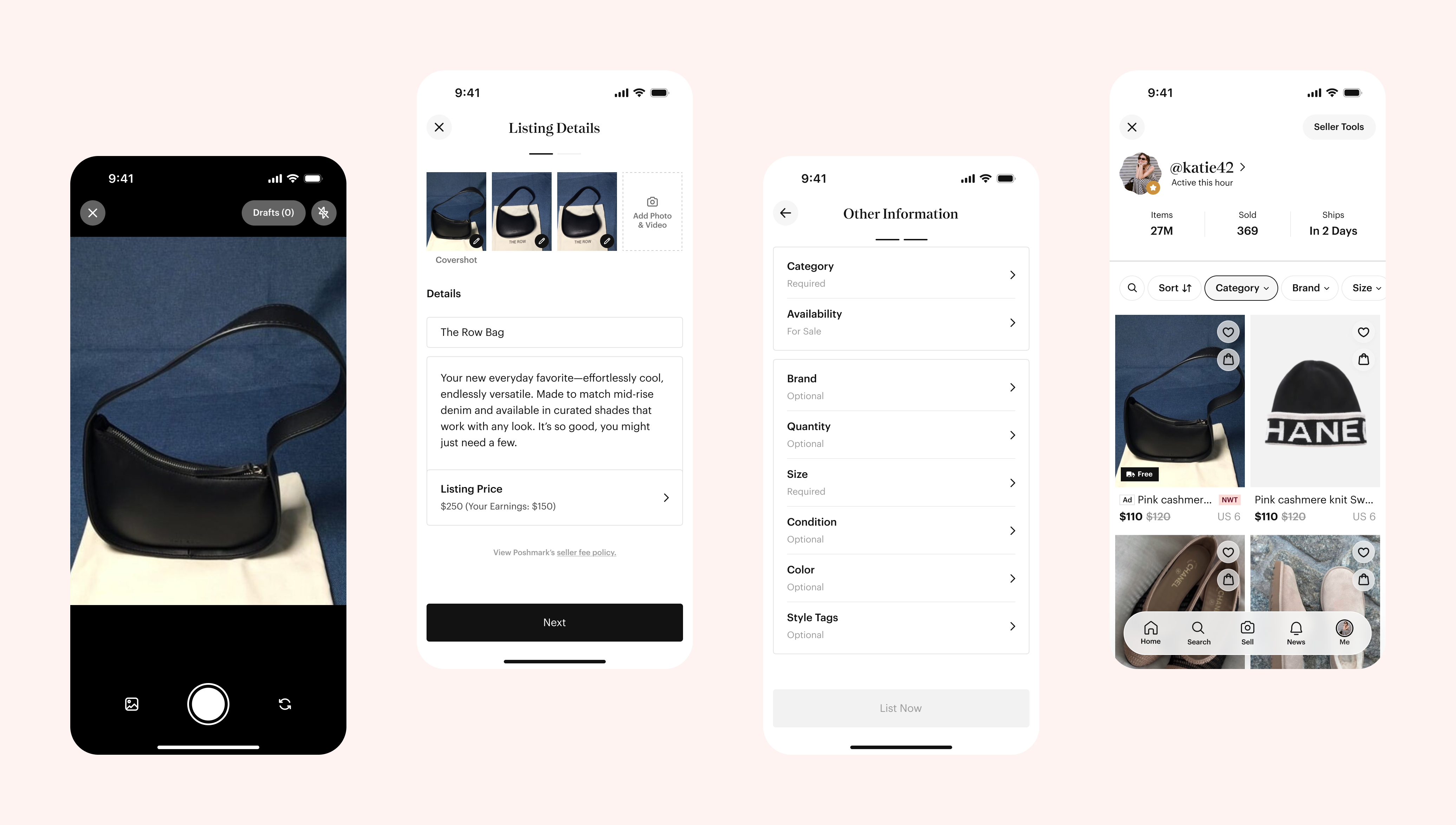 Poshmark listing screens
